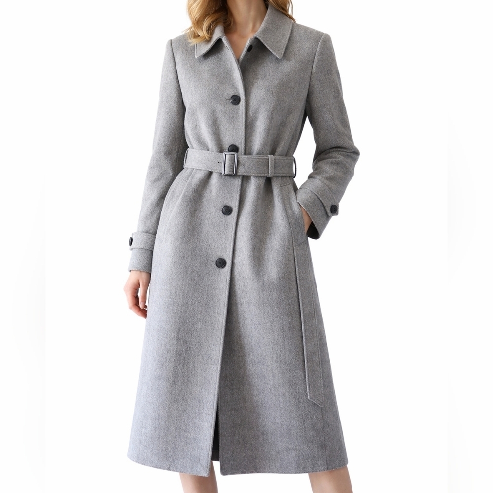 McGregor Women's Coat Gray Size EU 42 US XL Wool Belted Pockets Button Down